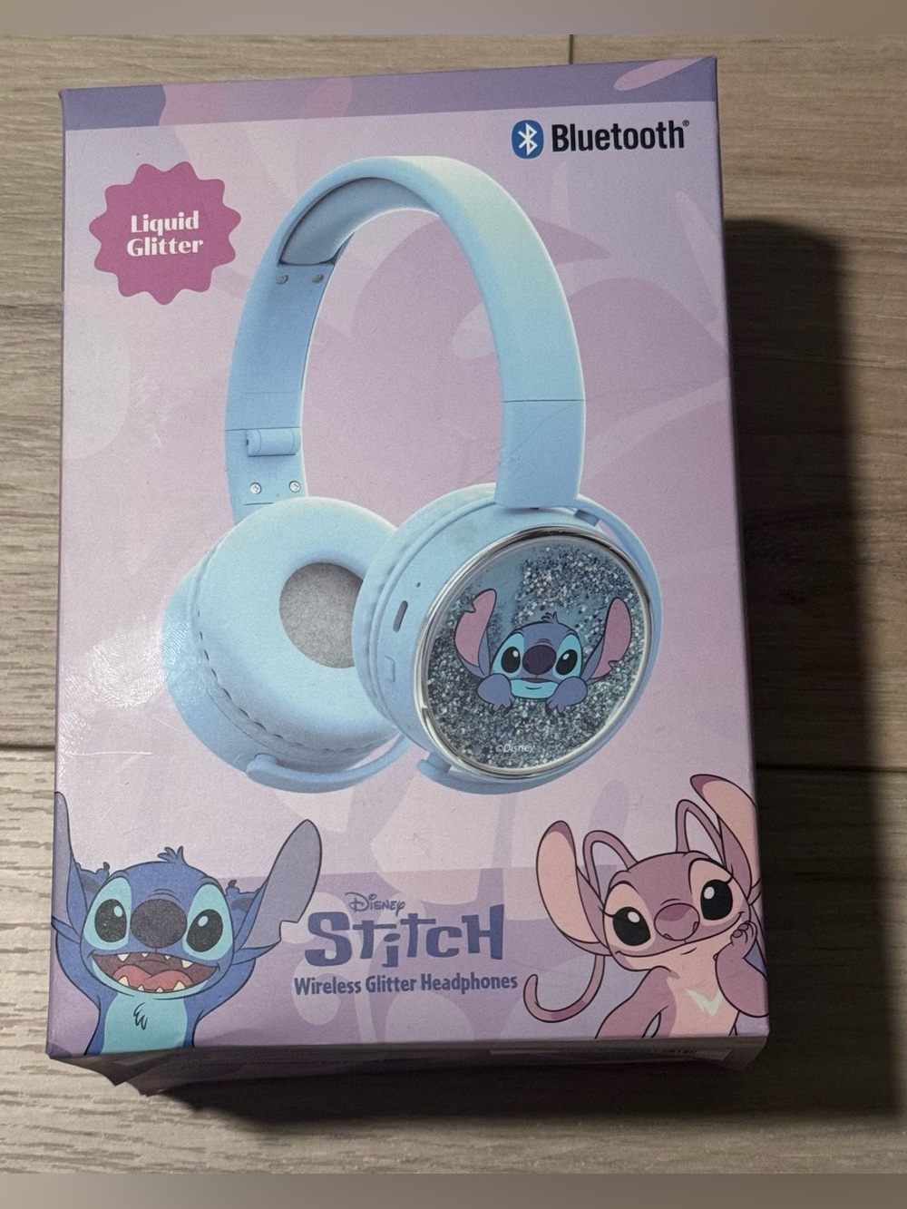 New Disney Stitch Kids Bluetooth Headphones with Liquid Glitter